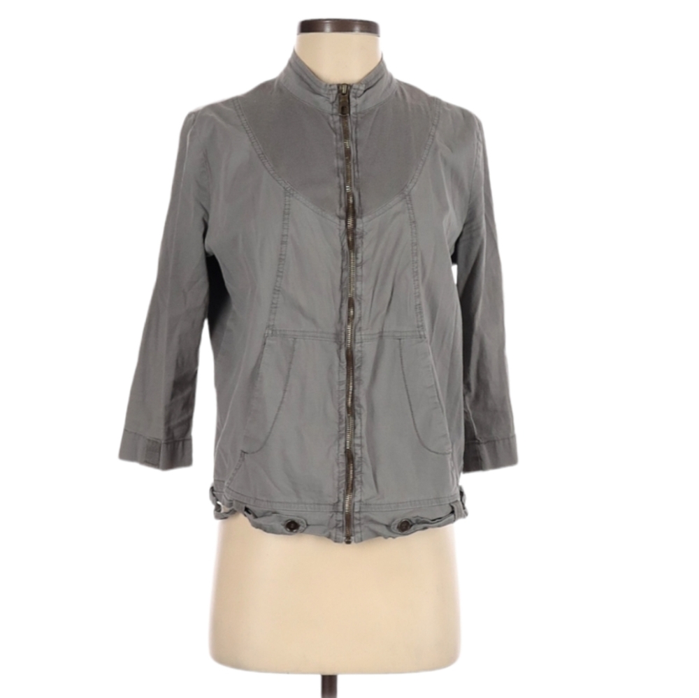 XCVI Gray Jacket Size S Exposed Bronze Zipper Lightweight Minimalist Stretch‎